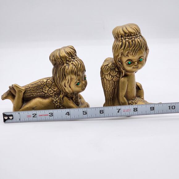 Mid-Century 1960s Golden Green Eyed Angels Norcrest Cherub Figurines - Vintage - Picture 7 of 8